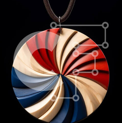 Intra Συλλεκτικό Ξύλινο Παζλ Plywood  4mm - Κολιέ κυκλικό κρεμαστό με κόκκινο, λευκό και μπλε χρώματα Σε Ξύλινο Κουτί - Διαστάσεις Puzzle: 10x10 cm – 25 κομμάτια - Image 1