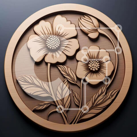 Intra Συλλεκτικό Ξύλινο Παζλ Plywood  4mm - Κυκλικό μετάλλιο με λουλουδάτο σχέδιο Σε Ξύλινο Κουτί - Διαστάσεις: 10x10 cm – 25 κομμάτια - Image 1