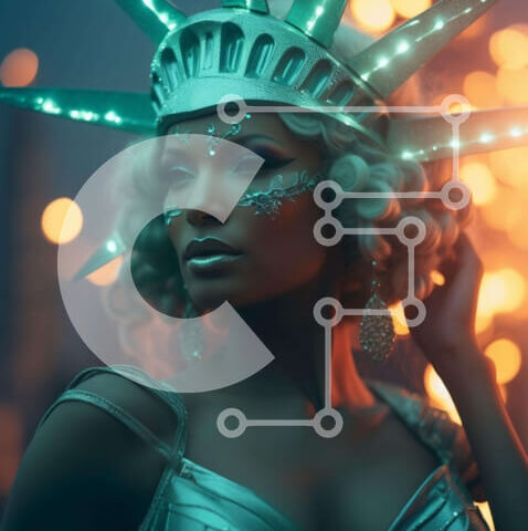 Intra Συλλεκτικό Ξύλινο Παζλ Plywood  4mm - Γυναίκα με κοστούμι με το άγαλμα της ελευθερίας Σε Ξύλινο Κουτί - Διαστάσεις Puzzle: 10x10 cm – 25 κομμάτια - Image 1