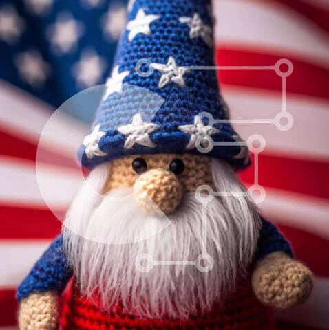 Intra Συλλεκτικό Ξύλινο Παζλ Plywood  4mm - Κροσέ gnome με αμερικανική σημαία Σε Ξύλινο Κουτί - Διαστάσεις: 10x10 cm – 25 κομμάτια - Image 1