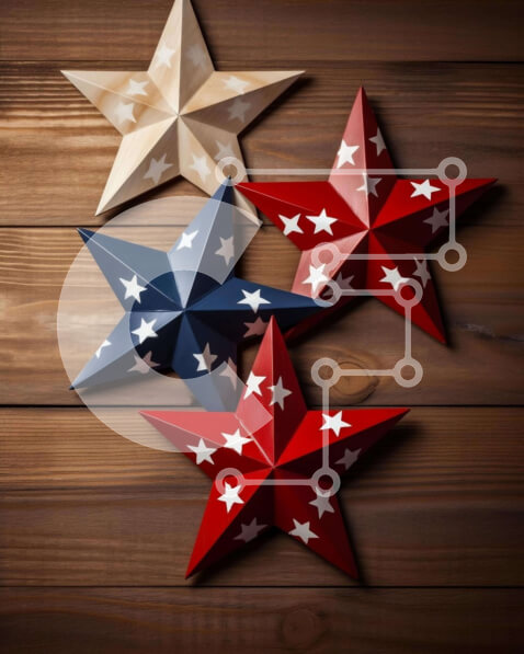 Intra Συλλεκτικό Ξύλινο Παζλ Plywood  4mm - Κόκκινα, λευκά και μπλε χάρτινα αστέρια σε ξύλινο φόντο Σε Ξύλινο Κουτί - Διαστάσεις Puzzle: 10x10 cm – 25 κομμάτια