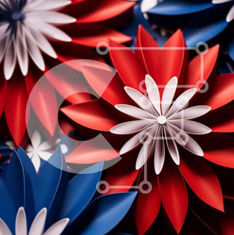 Intra Συλλεκτικό Ξύλινο Παζλ Plywood 4mm - Λουλούδια από χαρτί κόκκινο, λευκό και μπλε Σε Ξύλινο Κουτί - Διαστάσεις Puzzle: 10x10 cm – 25 κομμάτια - Image 1