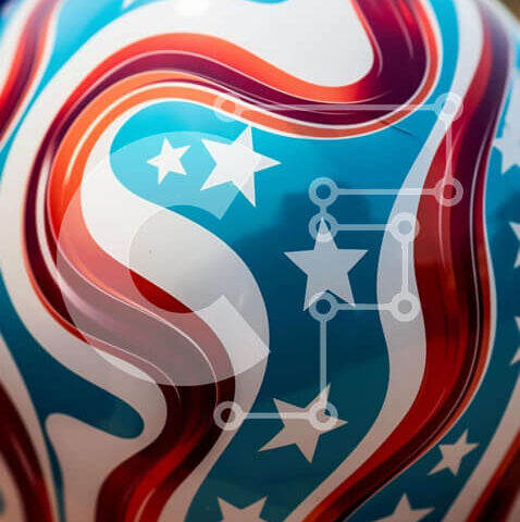 Intra Συλλεκτικό Ξύλινο Παζλ Plywood  4mm - Κόκκινη, λευκή και μπλε μπάλα με αστέρια και στροβιλισμούς Σε Ξύλινο Κουτί - Διαστάσεις Puzzle: 10x10 cm – 25 κομμάτια - Image 1