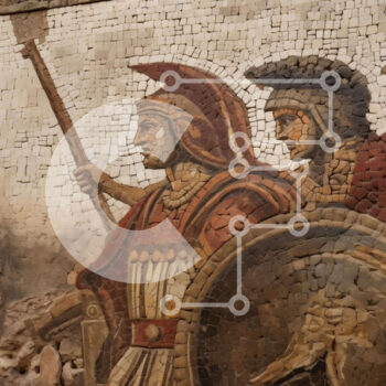 Intra Συλλεκτικό Ξύλινο Παζλ Plywood  4mm - Αρχαίο ρωμαϊκό μωσαϊκό ανδρών με στρατιωτικές στολές Σε Ξύλινο Κουτί - Διαστάσεις Puzzle: 10x10 cm – 25 κομμάτια - Image 1