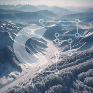 Intra Συλλεκτικό Ξύλινο Παζλ Plywood  4mm - Εναέρια άποψη της χιονισμένης οροσειράς με σκιέρ και σνόουμπορντ Σε Ξύλινο Κουτί - Διαστάσεις: 10x10 cm – 25 κομμάτια