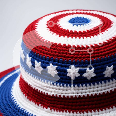 Intra Συλλεκτικό Ξύλινο Παζλ Plywood 4mm - Πατριωτικό καπέλο κροσέ με αστέρια και ρίγες Σε Ξύλινο Κουτί - Διαστάσεις Puzzle: 10x10 cm – 25 κομμάτια - Image 1