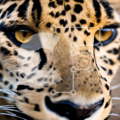 Intra Συλλεκτικό Ξύλινο Παζλ Plywood  4mm - Κοντινό πλάνο του προσώπου μιας λεοπάρδαλης με κίτρινα μάτια Σε Ξύλινο Κουτί - Διαστάσεις: 10x10 cm – 25 κομμάτια - Image 1