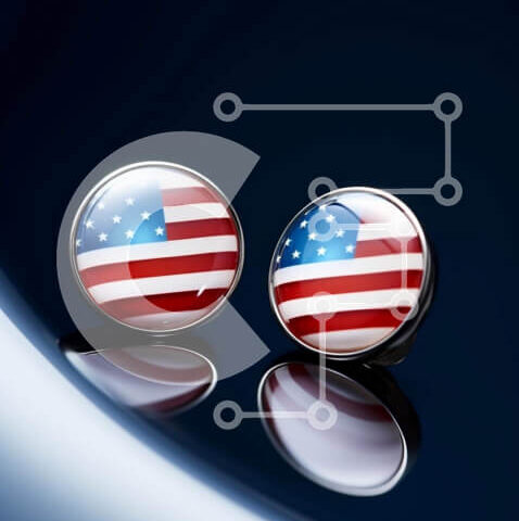 Intra Συλλεκτικό Ξύλινο Παζλ Plywood  4mm - Μανικετόκουμπα σημαίας Ηνωμένων Πολιτειών Σε Ξύλινο Κουτί - Διαστάσεις: 10x10 cm – 25 κομμάτια - Image 1