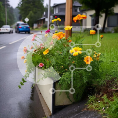 Intra Συλλεκτικό Ξύλινο Παζλ Plywood  4mm - Πολύχρωμο κουτί λουλουδιών στην άκρη του δρόμου με επιβάτες και ανθρώπους Σε Ξύλινο Κουτί - Διαστάσεις: 10x10 cm – 25 κομμάτια - Image 1