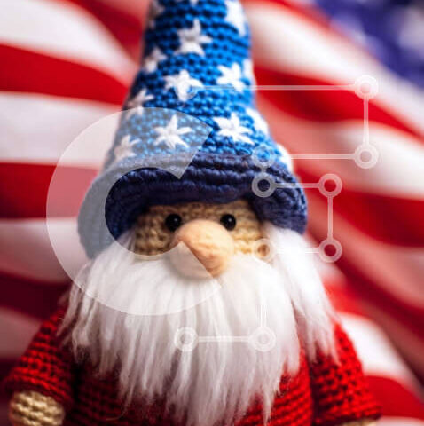 Intra Συλλεκτικό Ξύλινο Παζλ Plywood 4mm - Κροσέ gnome με αμερικανική σημαία Σε Ξύλινο Κουτί - Διαστάσεις Puzzle: 10x10 cm – 25 κομμάτια - Image 1