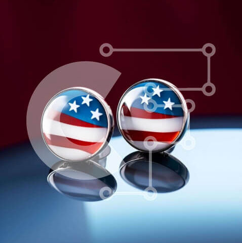 Intra Συλλεκτικό Ξύλινο Παζλ Plywood  4mm - Ασημένια μανικετόκουμπα με σχέδιο αμερικανικής σημαίας Σε Ξύλινο Κουτί - Διαστάσεις: 10x10 cm – 25 κομμάτια - Image 1