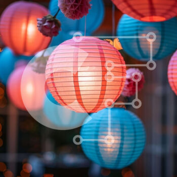 Intra Συλλεκτικό Ξύλινο Παζλ Plywood  4mm - Πολύχρωμα φανάρια και μπαλόνια από χαρτί Σε Ξύλινο Κουτί - Διαστάσεις Puzzle: 10x10 cm – 25 κομμάτια - Image 1