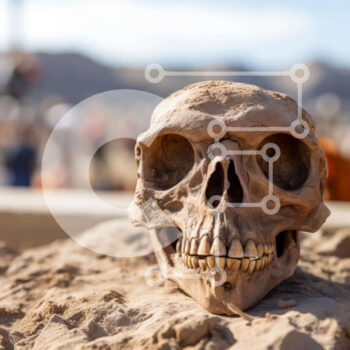 Intra Συλλεκτικό Ξύλινο Παζλ Plywood  4mm - Κρανίο σε αρχαιολογικό περιβάλλον με επισκέπτες Σε Ξύλινο Κουτί - Διαστάσεις Puzzle: 10x10 cm – 25 κομμάτια - Image 1