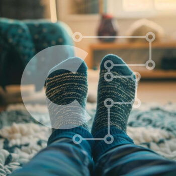 Intra Συλλεκτικό Ξύλινο Παζλ Plywood  4mm - Πόδια ατόμου με μπλε κάλτσες στο σπίτι Σε Ξύλινο Κουτί - Διαστάσεις Puzzle: 10x10 cm – 25 κομμάτια - Image 1