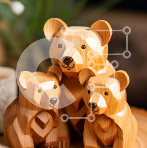 Intra Συλλεκτικό Ξύλινο Παζλ Plywood  4mm - Ξύλινα ειδώλια αρκούδας σε ξύλινο πιάτο Σε Ξύλινο Κουτί - Διαστάσεις: 10x10 cm – 25 κομμάτια - Image 1