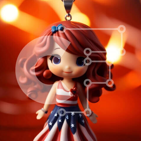 Intra Συλλεκτικό Ξύλινο Παζλ Plywood  4mm - Κόκκινη, λευκή και μπλε κούκλα με φόρεμα αμερικανικής σημαίας σε προστατευτικά κνήμης Σε Ξύλινο Κουτί - Διαστάσεις: 10x10 cm – 25 κομμάτια - Image 1