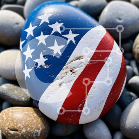 Intra Συλλεκτικό Ξύλινο Παζλ Plywood 4mm - Βράχος ζωγραφισμένος με αμερικανική σημαία Σε Ξύλινο Κουτί - Διαστάσεις Puzzle: 10x10 cm – 25 κομμάτια - Image 1