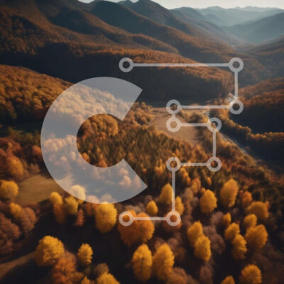 Intra Συλλεκτικό Ξύλινο Παζλ Plywood  4mm - Εναέρια άποψη του πολύχρωμου ορεινού τοπίου με τα ρέματα Σε Ξύλινο Κουτί - Διαστάσεις: 10x10 cm – 25 κομμάτια - Image 1