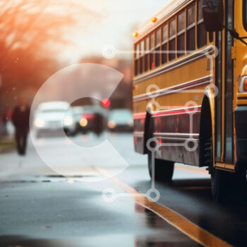 Intra Συλλεκτικό Ξύλινο Παζλ Plywood  4mm - Κίτρινο σχολικό λεωφορείο που οδηγεί στην οδό της πόλης Σε Ξύλινο Κουτί - Διαστάσεις Puzzle: 10x10 cm – 25 κομμάτια - Image 1