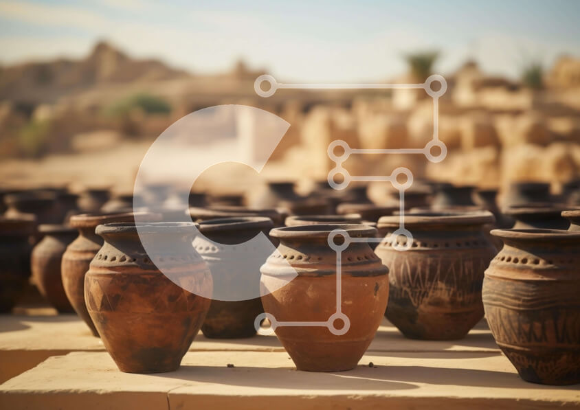 Intra Συλλεκτικό Ξύλινο Παζλ Plywood  4mm - Καφέ αγγεία κεραμικής στην έρημο Σε Ξύλινο Κουτί - Διαστάσεις: 10x10 cm – 25 κομμάτια