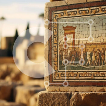 Intra Συλλεκτικό Ξύλινο Παζλ Plywood  4mm - Αρχαίο ψηφιδωτό κεραμίδι με ανθρώπους που περπατούν στην ύπαιθρο Σε Ξύλινο Κουτί - Διαστάσεις Puzzle: 10x10 cm – 25 κομμάτια - Image 1