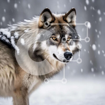 Intra Συλλεκτικό Ξύλινο Παζλ Plywood  4mm - Μεγαλοπρεπής γκρίζος λύκος στο χιόνι Σε Ξύλινο Κουτί - Διαστάσεις: 10x10 cm – 25 κομμάτια - Image 1