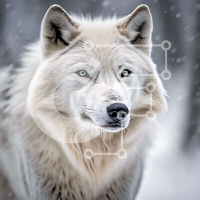 Intra Συλλεκτικό Ξύλινο Παζλ Plywood  4mm - Λευκός λύκος που στέκεται στο χιόνι με τα μάτια ορθάνοιχτα Σε Ξύλινο Κουτί - Διαστάσεις: 10x10 cm – 25 κομμάτια - Image 1