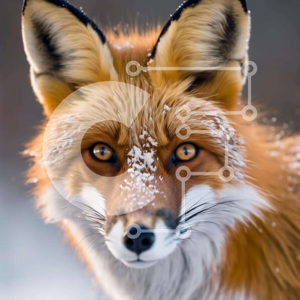 Intra Συλλεκτικό Ξύλινο Παζλ Plywood  4mm - Κοντινό πλάνο πορτρέτο μιας κόκκινης αλεπούς στο χιόνι Σε Ξύλινο Κουτί - Διαστάσεις: 10x10 cm – 25 κομμάτια