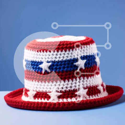 Intra Συλλεκτικό Ξύλινο Παζλ Plywood  4mm - Πατριωτικό κροσέ καπέλο με αστέρια και ρίγες Σε Ξύλινο Κουτί - Διαστάσεις Puzzle: 10x10 cm – 25 κομμάτια - Image 1