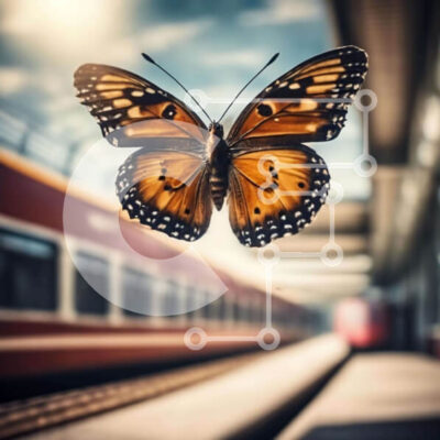 Intra Συλλεκτικό Ξύλινο Παζλ Plywood  4mm - Πεταλούδα κοντά στον ανοιχτό σιδηροδρομικό σταθμό Σε Ξύλινο Κουτί - Διαστάσεις: 10x10 cm – 25 κομμάτια - Image 1