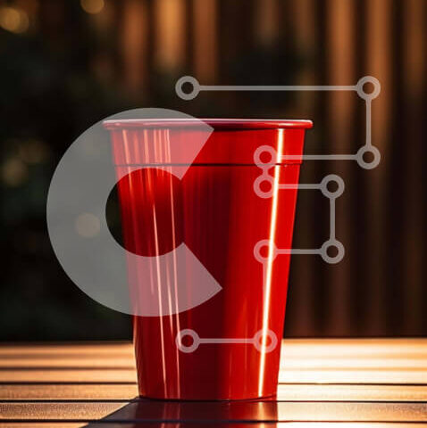 Intra Συλλεκτικό Ξύλινο Παζλ Plywood  4mm - Κόκκινο πλαστικό κύπελλο σε ξύλινο τραπέζι εξωτερικού χώρου Σε Ξύλινο Κουτί - Διαστάσεις: 10x10 cm – 25 κομμάτια - Image 1