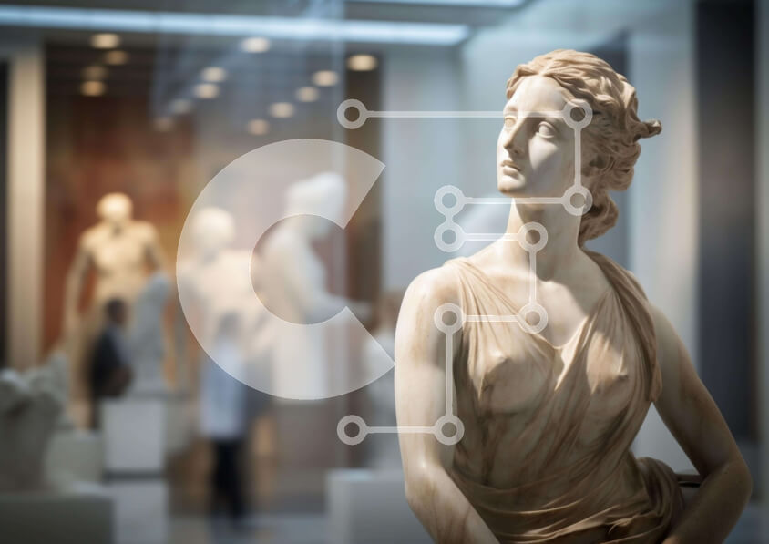 Intra Συλλεκτικό Ξύλινο Παζλ Plywood  4mm - Καλλιτεχνική Έκθεση Αρχαίας Ελληνικής Προτομής με Μανεκέν Σε Ξύλινο Κουτί - Διαστάσεις Puzzle: 10x10 cm – 25 κομμάτια