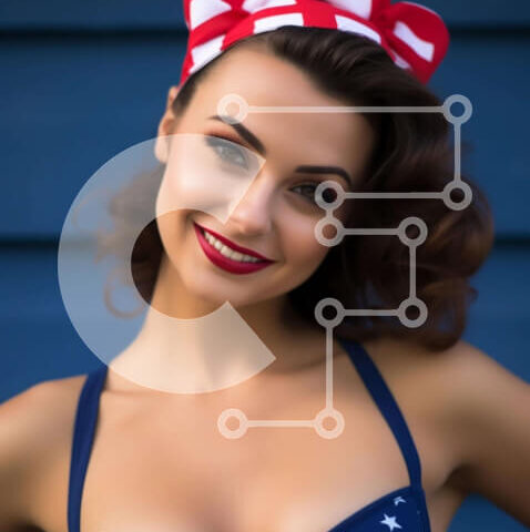 Intra Συλλεκτικό Ξύλινο Παζλ Plywood 4mm - Όμορφη γυναίκα με τοπ μπικίνι με αμερικανική σημαία και μπαντάνα Σε Ξύλινο Κουτί - Διαστάσεις Puzzle: 10x10 cm – 25 κομμάτια - Image 1