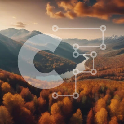 Intra Συλλεκτικό Ξύλινο Παζλ Plywood  4mm - Εναέρια άποψη της κοιλάδας με τα βουνά και τα δέντρα το φθινόπωρο Σε Ξύλινο Κουτί - Διαστάσεις: 10x10 cm – 25 κομμάτια - Image 1