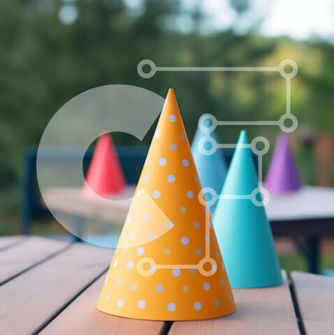 Intra Συλλεκτικό Ξύλινο Παζλ Plywood  4mm - Πολύχρωμα καπέλα για πάρτι σε ξύλινο τραπέζι Σε Ξύλινο Κουτί - Διαστάσεις Puzzle: 10x10 cm – 25 κομμάτια - Image 1