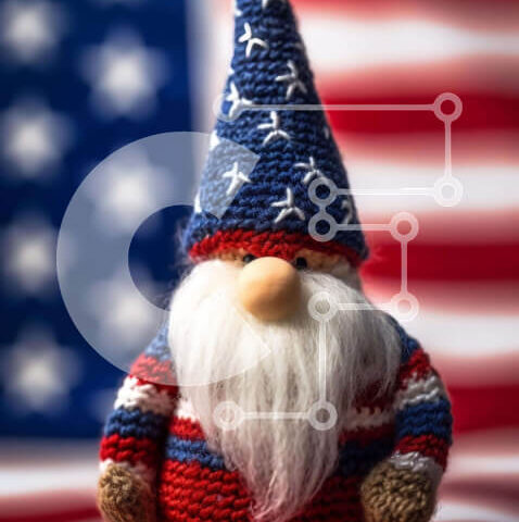 Intra Συλλεκτικό Ξύλινο Παζλ Plywood 4mm - Πατριωτικό πλεκτό Gnome την Ημέρα της Ανεξαρτησίας Σε Ξύλινο Κουτί - Διαστάσεις: 10x10 cm – 25 κομμάτια - Image 1