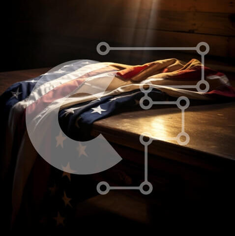 Intra Συλλεκτικό Ξύλινο Παζλ Plywood 4mm - Πατριωτική σκηνή αμερικανικής σημαίας στο ξύλινο τραπέζι Σε Ξύλινο Κουτί - Διαστάσεις Puzzle: 10x10 cm – 25 κομμάτια - Image 1