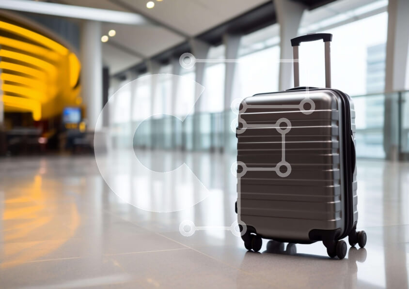 Intra Συλλεκτικό Ξύλινο Παζλ Plywood  4mm - Ασημένια βαλίτσα στον τερματικό σταθμό του αεροδρομίου Σε Ξύλινο Κουτί - Διαστάσεις Puzzle: 10x10 cm – 25 κομμάτια