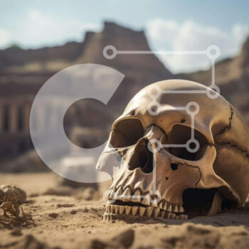 Intra Συλλεκτικό Ξύλινο Παζλ Plywood  4mm - Κρανίο κοντά σε αρχαία ερείπια Σε Ξύλινο Κουτί - Διαστάσεις Puzzle: 10x10 cm – 25 κομμάτια - Image 1