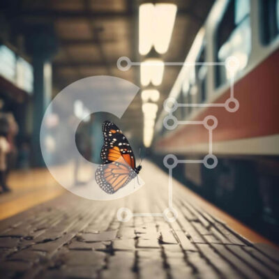 Intra Συλλεκτικό Ξύλινο Παζλ Plywood  4mm - Πεταλούδα κατά την πτήση στο σιδηροδρομικό σταθμό Σε Ξύλινο Κουτί - Διαστάσεις: 10x10 cm – 25 κομμάτια - Image 1