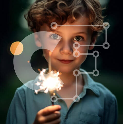 Intra Συλλεκτικό Ξύλινο Παζλ Plywood 4mm - Young Boy Holding Illuminated Sparkler with Joy Σε Ξύλινο Κουτί - Διαστάσεις Puzzle: 10x10 cm – 25 κομμάτια - Image 1