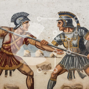 Intra Συλλεκτικό Ξύλινο Παζλ Plywood  4mm - Μωσαϊκό αρχαίων Ρωμαίων στρατιωτών σε μάχη Σε Ξύλινο Κουτί - Διαστάσεις Puzzle: 10x10 cm – 25 κομμάτια - Image 1