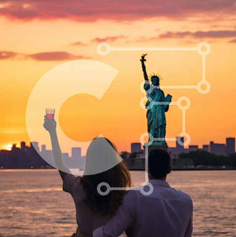 Intra Συλλεκτικό Ξύλινο Παζλ Plywood  4mm - Ρομαντική βόλτα με σκάφος στο ηλιοβασίλεμα με θέα στο άγαλμα της ελευθερίας Σε Ξύλινο Κουτί - Διαστάσεις Puzzle: 10x10 cm – 25 κομμάτια - Image 1