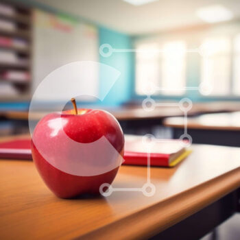 Intra Συλλεκτικό Ξύλινο Παζλ Plywood  4mm - Κόκκινο μήλο στο γραφείο στην τάξη Σε Ξύλινο Κουτί - Διαστάσεις Puzzle: 10x10 cm – 25 κομμάτια - Image 1