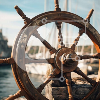 Intra Συλλεκτικό Ξύλινο Παζλ Plywood  4mm - Ξύλινο τιμόνι πλοίου στην αποβάθρα με βάρκες Σε Ξύλινο Κουτί - Διαστάσεις Puzzle: 10x10 cm – 25 κομμάτια - Image 1