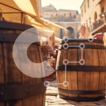 Intra Συλλεκτικό Ξύλινο Παζλ Plywood  4mm - Υπαίθρια αγορά με ξύλινα βαρέλια και εμπορεύματα που εμφανίζονται Σε Ξύλινο Κουτί - Διαστάσεις Puzzle: 10x10 cm – 25 κομμάτια - Image 1