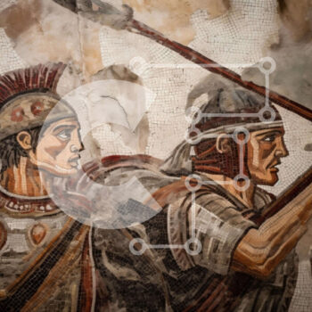 Intra Συλλεκτικό Ξύλινο Παζλ Plywood  4mm - Αρχαίοι Ρωμαίοι στρατιώτες με ασπίδες και δόρατα Σε Ξύλινο Κουτί - Διαστάσεις Puzzle: 10x10 cm – 25 κομμάτια - Image 1