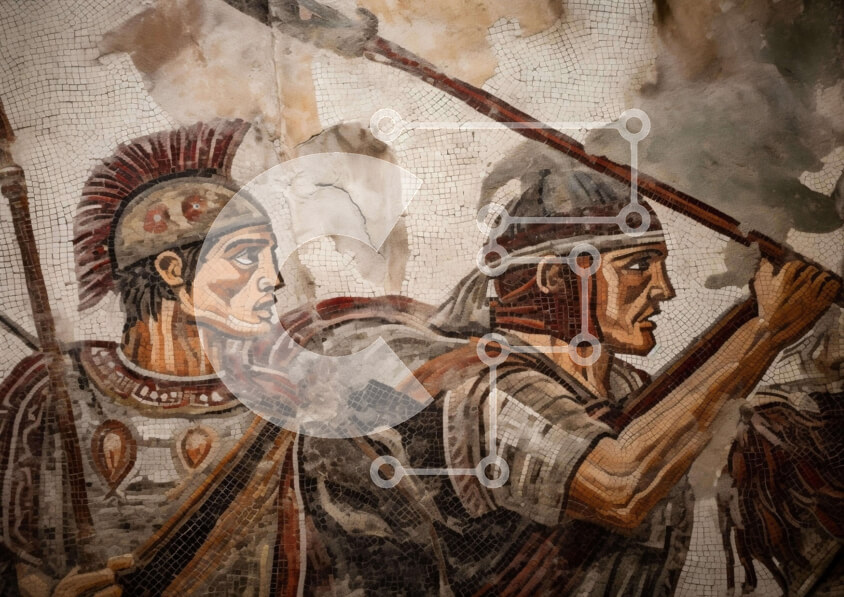 Intra Συλλεκτικό Ξύλινο Παζλ Plywood  4mm - Αρχαίοι Ρωμαίοι στρατιώτες με ασπίδες και δόρατα Σε Ξύλινο Κουτί - Διαστάσεις Puzzle: 10x10 cm – 25 κομμάτια