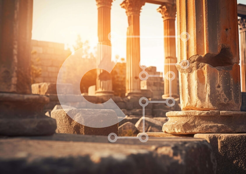 Intra Συλλεκτικό Ξύλινο Παζλ Plywood  4mm - Αρχαίες στήλες στο φως του ήλιου Σε Ξύλινο Κουτί - Διαστάσεις Puzzle: 10x10 cm – 25 κομμάτια