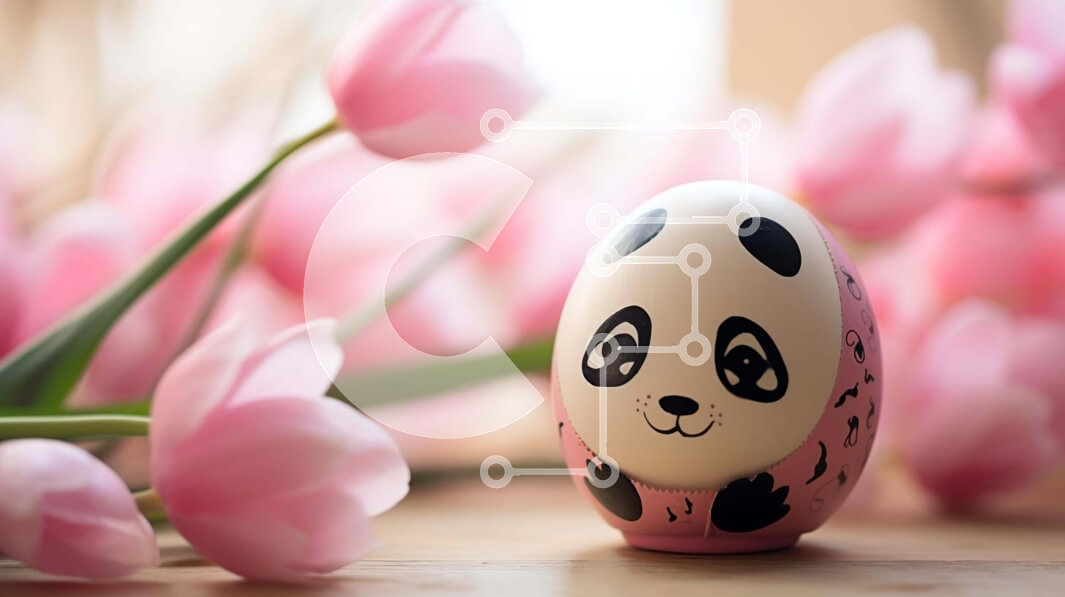 Intra Συλλεκτικό Ξύλινο Παζλ Plywood  4mm - Πασχαλινό αυγό με πρόσωπο αρκούδας Panda και ροζ τουλίπες Σε Ξύλινο Κουτί - Διαστάσεις: 10x10 cm – 25 κομμάτια